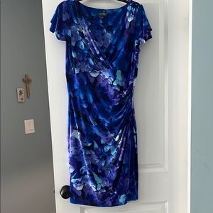 Ralph Lauren Blue Ruched Wrap Midi Dress
